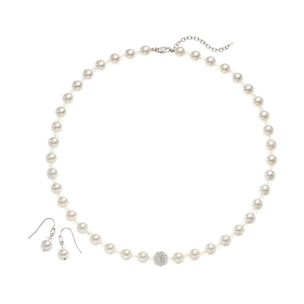 Necklace & Earrings Set Genuine Creamy White Mother of Pearl & Crystal